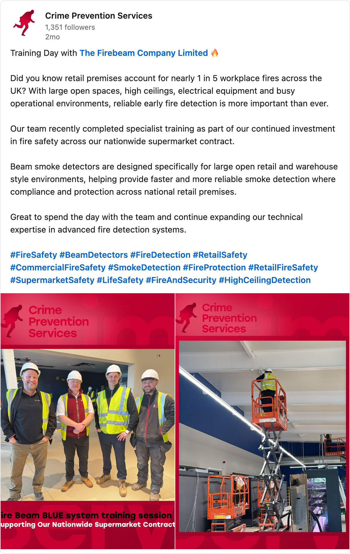 Crime Prevention Services - Fire Beam Testimonial